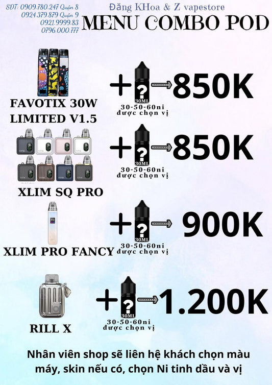 COMBO Xlim Pro Fancy + Tinh dầu 30ML (có thể chọn vị) chỉ từ 900K